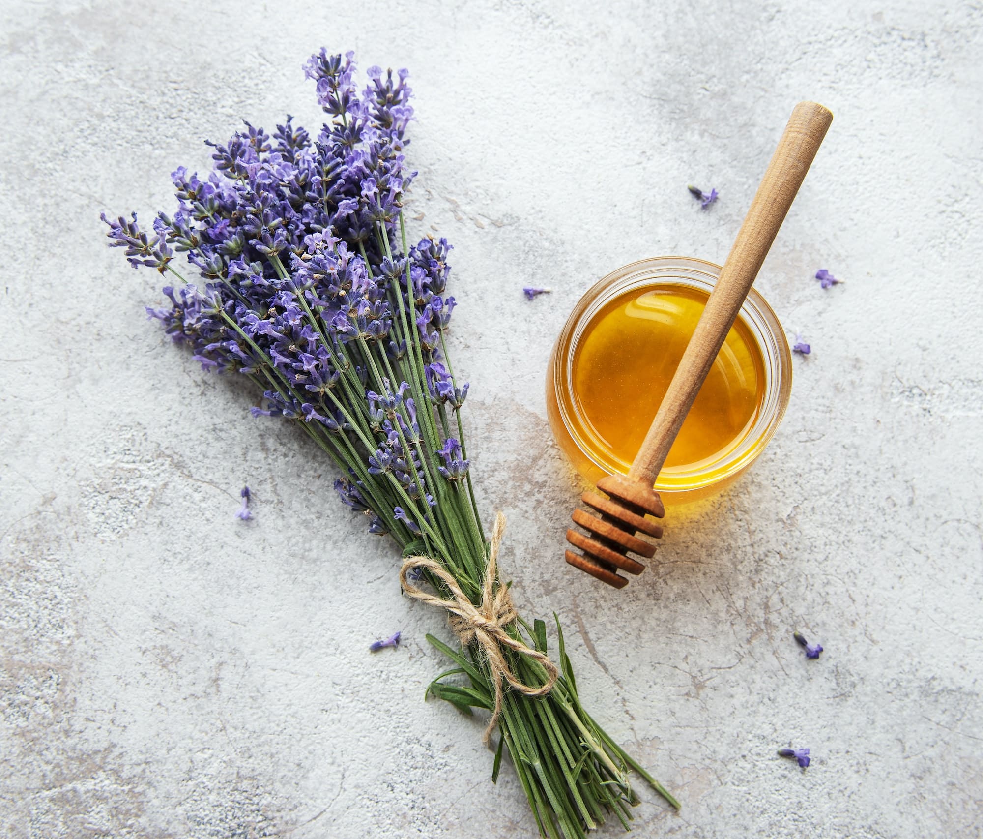 Honey and fresh lavender flowers